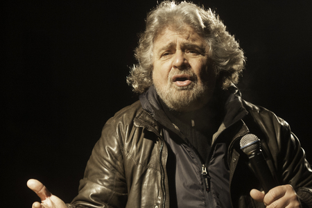 Vicenza, Italy - March 11, 2010: Beppe Grillo, the famous Italian showman and blogger, leader of the 5 Stars Movement, talks to supporters.のeditorial素材