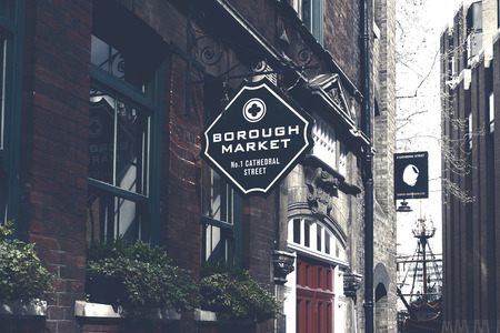 London,Uk - April 15, 2016: Borough Market sign. It is one of the largest and oldest food markets in London.のeditorial素材