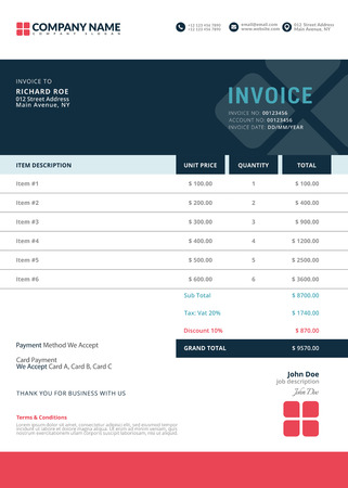 Editable vector invoice design template. A4 Paper size.のイラスト素材
