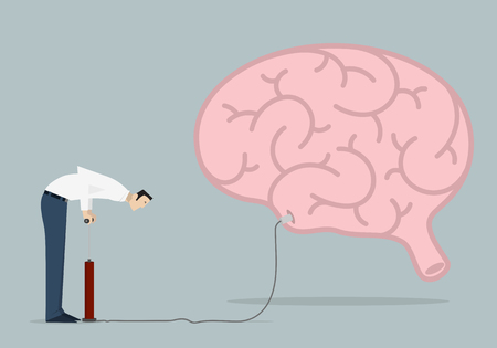 Improving Knowledge Concept: man pumps up a brain.のイラスト素材