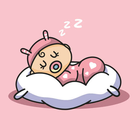 Cute newborn sleeping on pillow.のイラスト素材