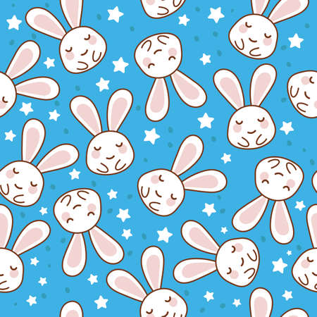 Bunny Cute Face Character Seamless Vector Pattern.のイラスト素材