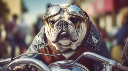 Biker dog riding a motorcycle. Generative AI.の素材