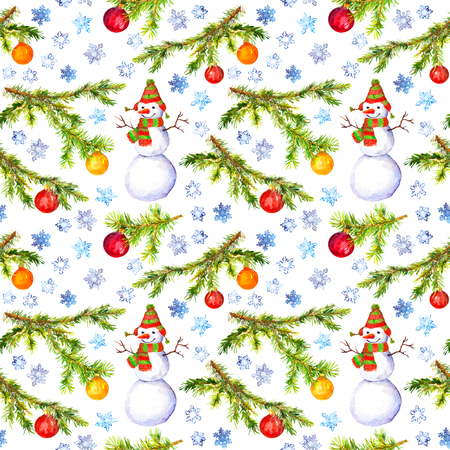 Pine, spruce tree branch. Watercolor repeat patternの写真素材