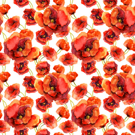 Seamless floral pattern with poppies. Watercolour hand made designの写真素材
