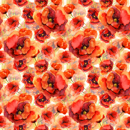 Seamless floral pattern with poppies. Watercolour hand made designの写真素材