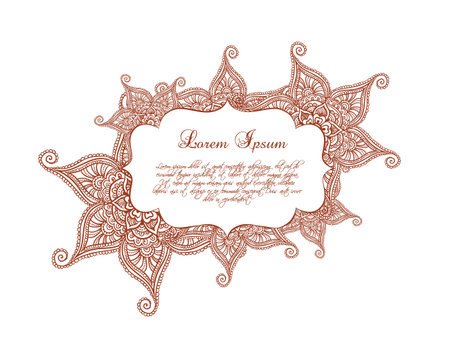 Ornamental border - decorative frame, indian ornament with flowers. Vector lable in eastern styleのイラスト素材