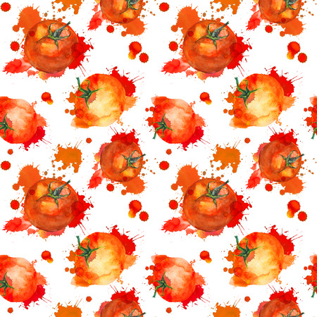 Tomato with juice splash. Seamless pattern for Tomatina. Watercolorの写真素材