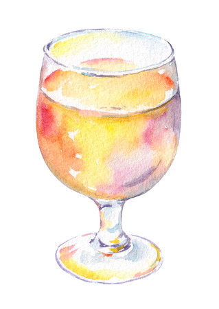 Wine glass with white or pink wine. Watercolorの写真素材
