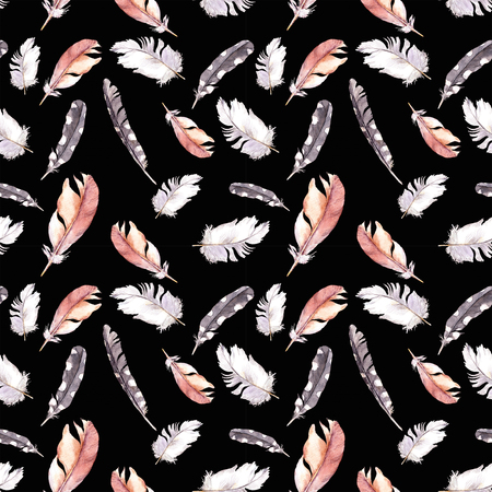 Bird feathers. Contrast repeating pattern. Water colorの写真素材