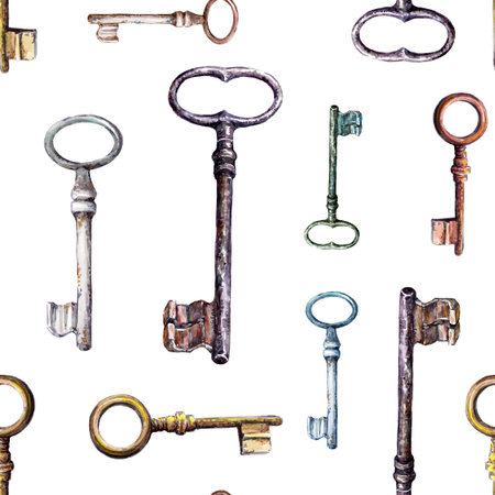 Keys. Seamless pattern. Watercolorの写真素材