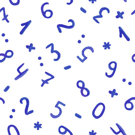 Seamless pattern with blue ink hand written numbersの写真素材