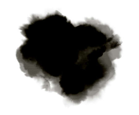Black watercolor stain with wet edges wash and splashes. Watercolor background, texture with blots. Abstract shapeの写真素材