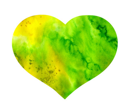 Watercolor hand painted green heart shape for ecology design.の写真素材