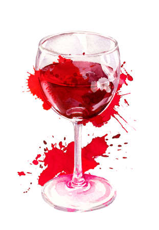 Watercolor creative artistic red wine glass with aquarel splash, stainの写真素材