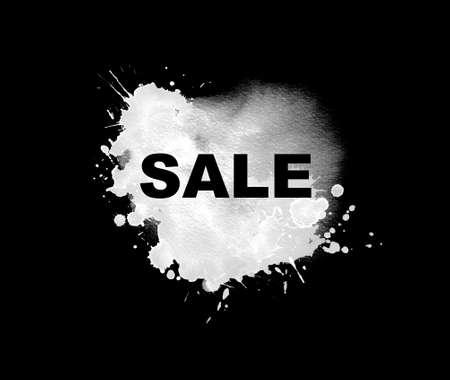 Black watercolor texture for Black friday, text Sale . Negative artistic white watercolour on black backgroundの写真素材