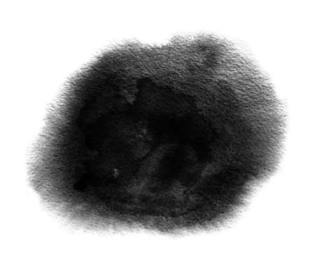 Black watercolor swatch of black water color paint with washes and brush strokeの写真素材