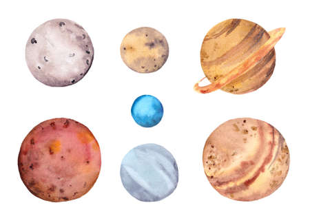 Planets of Solar system. Watercolor cosmic setの写真素材