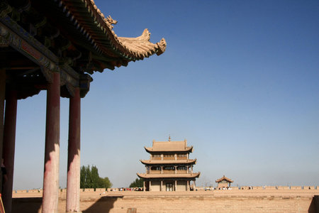 Jiayuguan in Jiayuguan City, Gansu Province, the western end of the Ming Great Wall is the first re-pass, but also the ancient "Silk Road" traffic fortress. Ming Dynasty Great Wall is the western end of the starting point, along the Great Wall bのeditorial素材