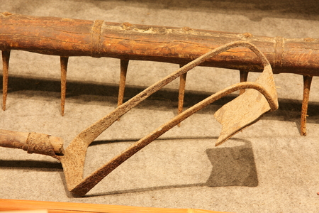 Miao hoe is used to help the rice seedlings. Collection in Huzhou, Zhejiang Museum.のeditorial素材