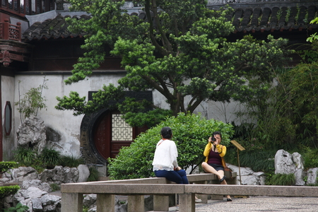 Shanghai Temple tourist area is important Taoist temples in Shanghai,visitors photo shooting there.のeditorial素材