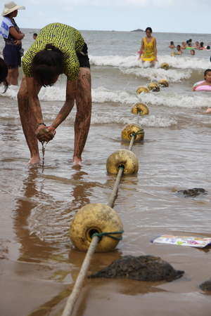 Large sand beach Ao Wenzhou City, Zhejiang Province, the whole beach shaped like a crescent,  pleasant scenery.のeditorial素材