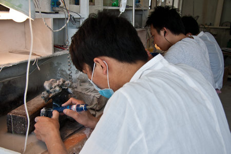 Process of the jade furnishing in factory located at Ruili, Yunnan provinceのeditorial素材