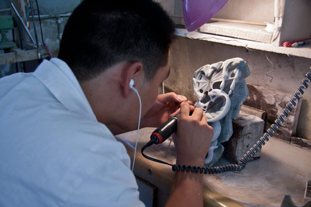 Process of the jade furnishing in factory located at Ruili, Yunnan provinceのeditorial素材