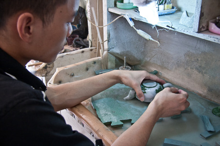 Process of the jade furnishing in factory located at Ruili, Yunnan provinceのeditorial素材