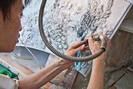 Process of the jade furnishing in factory located at Ruili, Yunnan provinceのeditorial素材