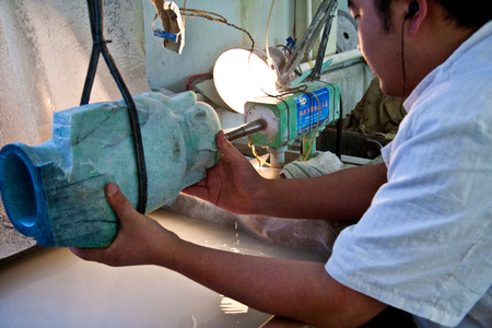 Process of the jade furnishing in factory located at Ruili, Yunnan provinceのeditorial素材