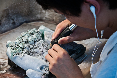 Process of the jade furnishing in factory located at Ruili, Yunnan provinceのeditorial素材