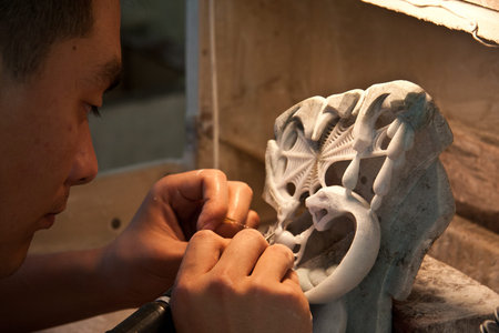Process of the jade furnishing in factory located at Ruili, Yunnan provinceのeditorial素材