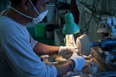 Process of the jade furnishing in factory located at Ruili, Yunnan provinceのeditorial素材