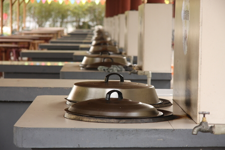 Stove and wok in the open kitchenのeditorial素材