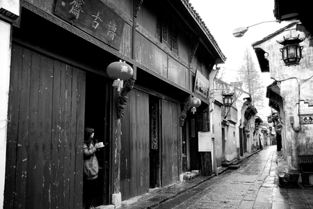 Gaochun old street was built in the Song dynasty, alongside with Guan Xi. The shop are clear with Anhui characterized ancient architecture styleのeditorial素材