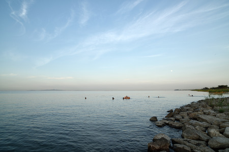 swimming at the Lakeの写真素材