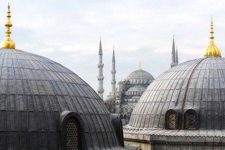 The Blue Mosque in Istanbul, Turkey. View from a Hagia Sophia window.の写真素材
