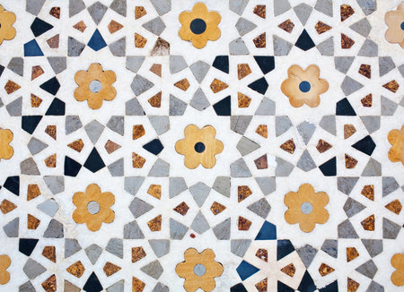 Details of marble surface with stone inlay in Agra India.の写真素材