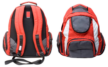 Redgray backpack isolated on white backgroundの写真素材