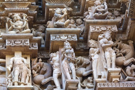 Ancient basrelief at famous erotic temple in Khajuraho Chhatarpur district of Madhya Pradesh Indiaのeditorial素材