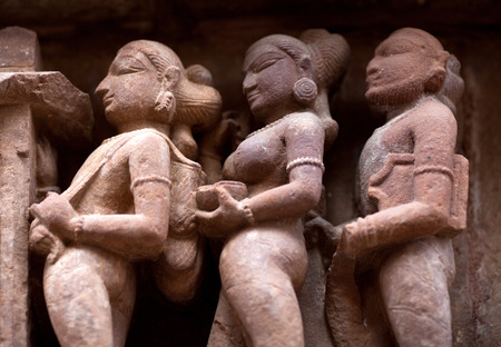 Ancient erotic basrelief at famous erotic temple in Khajuraho Chhatarpur district of Madhya Pradesh Indiaのeditorial素材