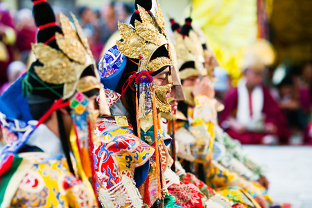KATHMANDU, NEPAL - MARCH 25: Buddhist monks performing Cham mystery at Shechen monastery on March 25, 2010 in Kathmandu, Nepal. Cham dances are considered a form of meditation and an offering to the gods.のeditorial素材
