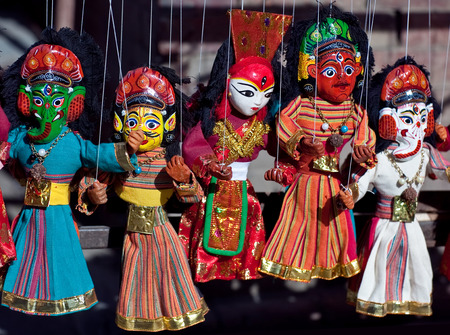 KATHMANDU, NEPAL - MAY 13:  Famous Nepalese puppet show performing at center of Durbar Squar during Kathmandu street Festival on May 13, 2013 in Kathmandu, Nepalのeditorial素材