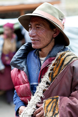 DHO TARAP, NEPAL - SEPTEMBER 10: An unidentified Tibetan drover during the local Dho Tarap Full Moon Festival on September 10, 2011 in Dho Tarap Village, Dolpo district, Nepalのeditorial素材
