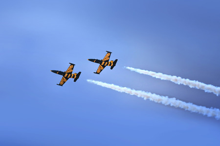 Russian aerobatic performance demonstrator team connected with the Russian Air Force on August 22, 2009 in Ramenskoe, Russia.のeditorial素材