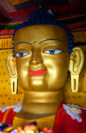 Beautiful sculpture of Gautama Buddha at Shey Monastery in Leh, Ladakh, Jammu and Kashmir, India. The main Shakyamuni Buddha statue in the monastery is a 12 metres (39 ft) icon covering three floors of the monastery.のeditorial素材