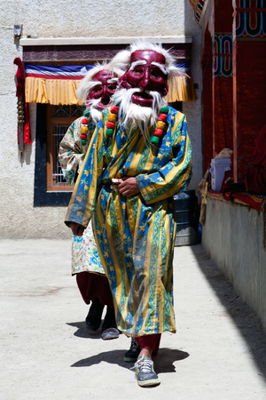 Buddhist monk dancing Cham mystery during Yuru Kabgyat festival at Lamayuru Gompa on June 17, 2012 in Lamayuru, Ladakh, Jammu and Kashmir, North Indiaのeditorial素材