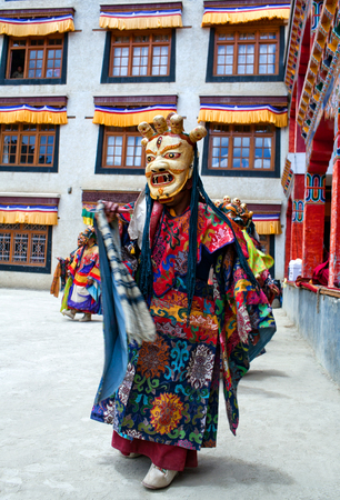 Buddhist monks dancing Cham mystery during Yuru Kabgyat festival at Lamayuru Gompa on June 17, 2012 in Lamayuru, Ladakh, Jammu and Kashmir, North Indiaのeditorial素材