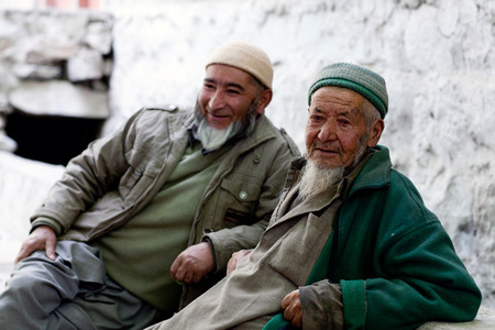 Balti men poses for a photo on June 13, 2012 in Turtuk Village, Ladakh, Indiaのeditorial素材
